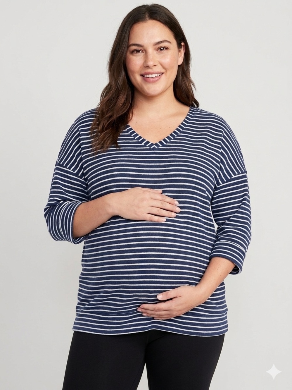 Isabel Maternity by Ingrid & Isabel Navy and White Striped V-Neck Top